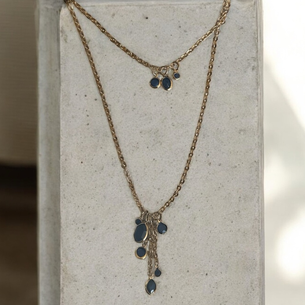 Forth & Towne Double Layer Necklace with Navy Crystals!